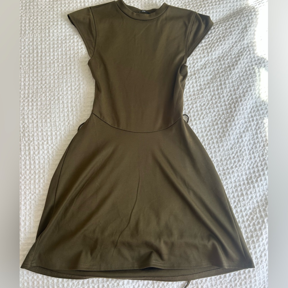 silence + noise olive fitted dress